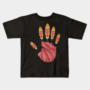 High Five Hand With Turkey Feather Fingers Thanksgiving Kids T-Shirt